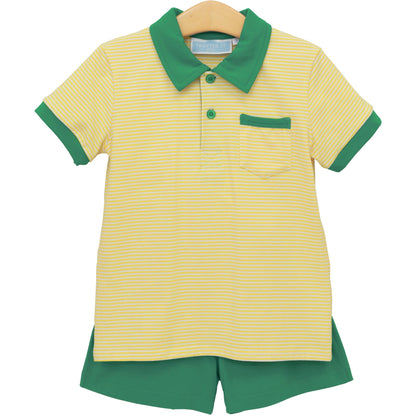Trotter Street Kids Archie Short Set- Yellow Stripe/Green - Persnickety Shop
