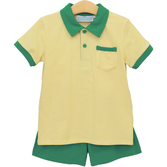 Trotter Street Kids Archie Short Set- Yellow Stripe/Green - Persnickety Shop