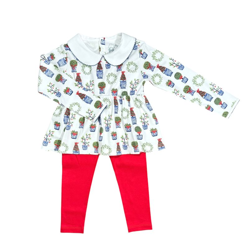 *PRE-ORDER* Heyward House LS Play Shirt With Leggings- Christmas Topiaries