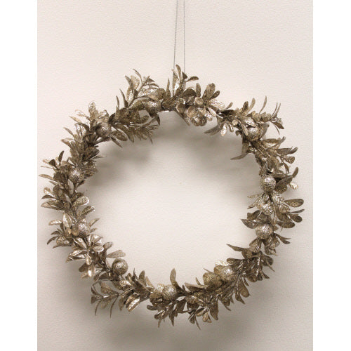 7" Champagne Glittered Boxwood and Berry Wreath - Persnickety Shop