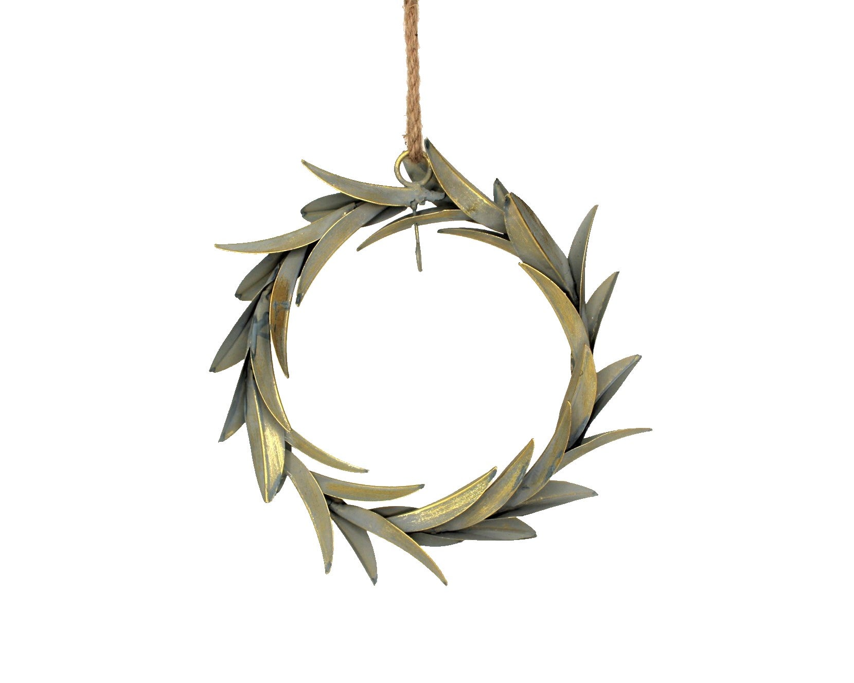 Grand- Millenial Metal Laurel Wreath, Sage w Gold Brush 11x2x11" - Persnickety Shop