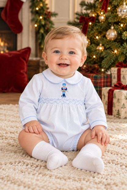 Percy and Tyne DUNCAN BUBBLE - BLUE BITTY DOT CORDUROY W/ NUTCRACKER EMBROIDERY
