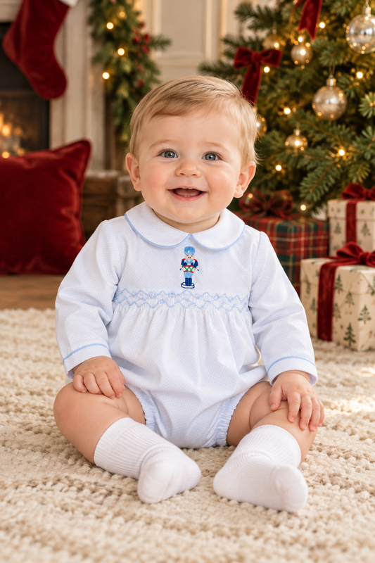 Percy and Tyne DUNCAN BUBBLE - BLUE BITTY DOT CORDUROY W/ NUTCRACKER EMBROIDERY