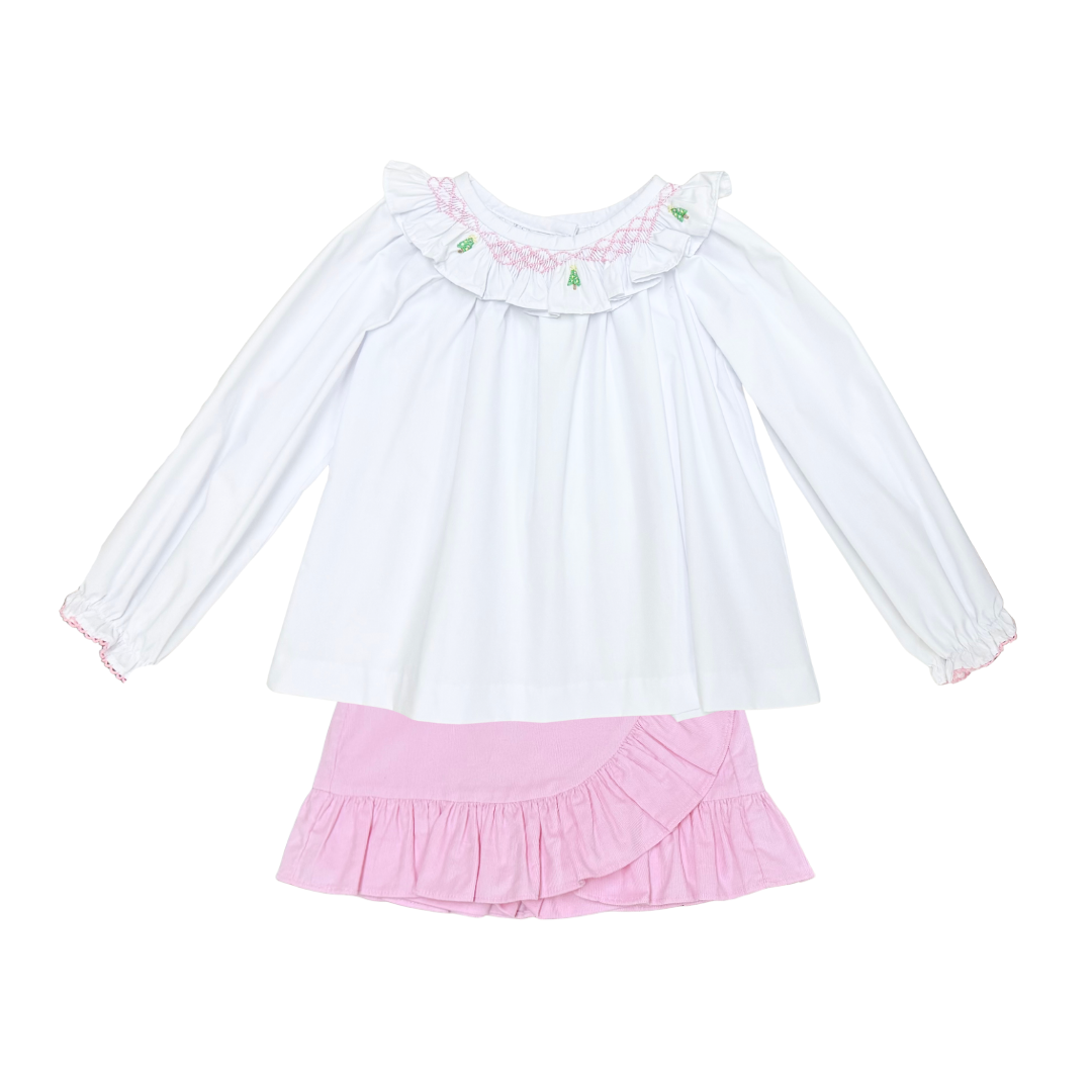 *PRE-ORDER* Zuccini CHRISTMAS TREE SCARLETT Skort Set, White Broadcloth