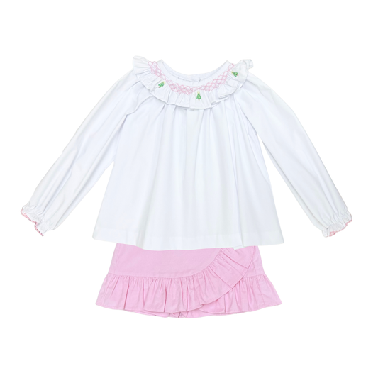 *PRE-ORDER* Zuccini CHRISTMAS TREE SCARLETT Skort Set, White Broadcloth