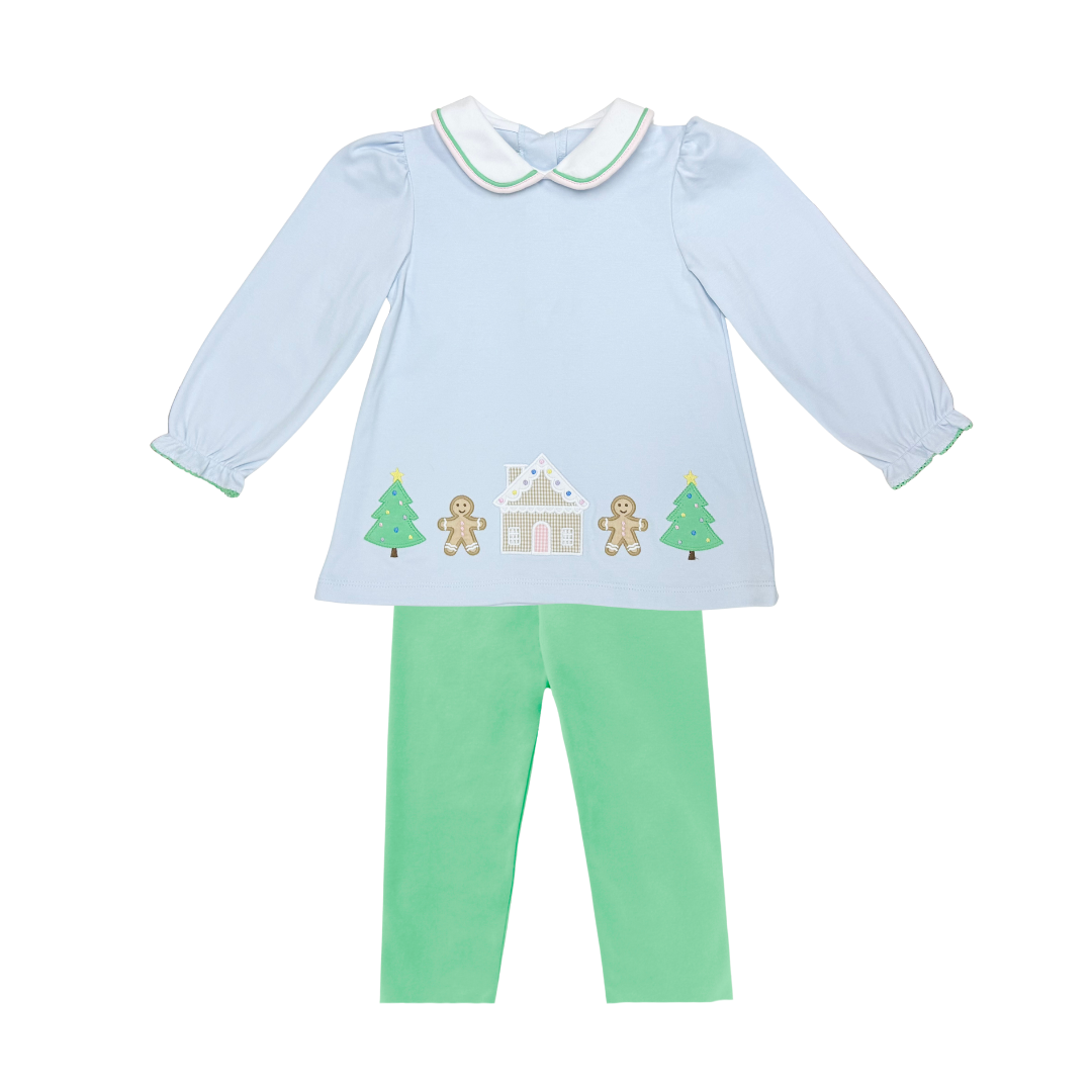 ZUCCINI PREORDER GINGERBREAD LOUISA LEGGINGS SET, LT BLUE KNIT