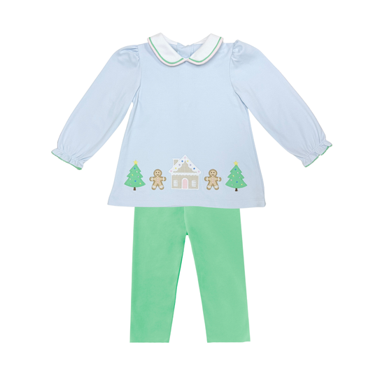 ZUCCINI PREORDER GINGERBREAD LOUISA LEGGINGS SET, LT BLUE KNIT