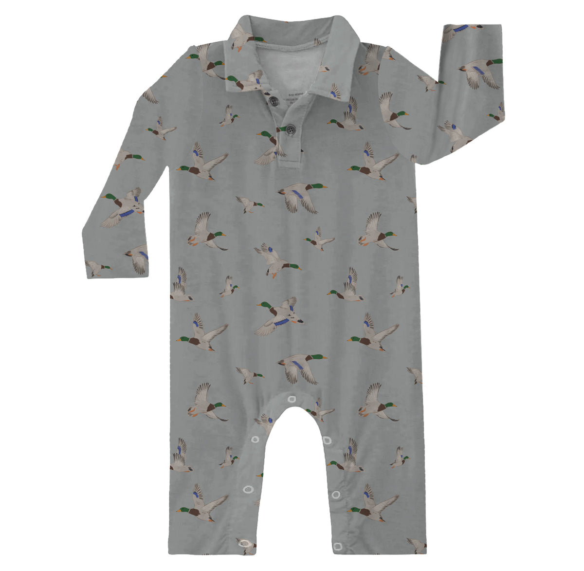 GOOSIES Long Sleeve Polo Romper-Mallards