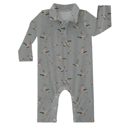 GOOSIES Long Sleeve Polo Romper-Mallards
