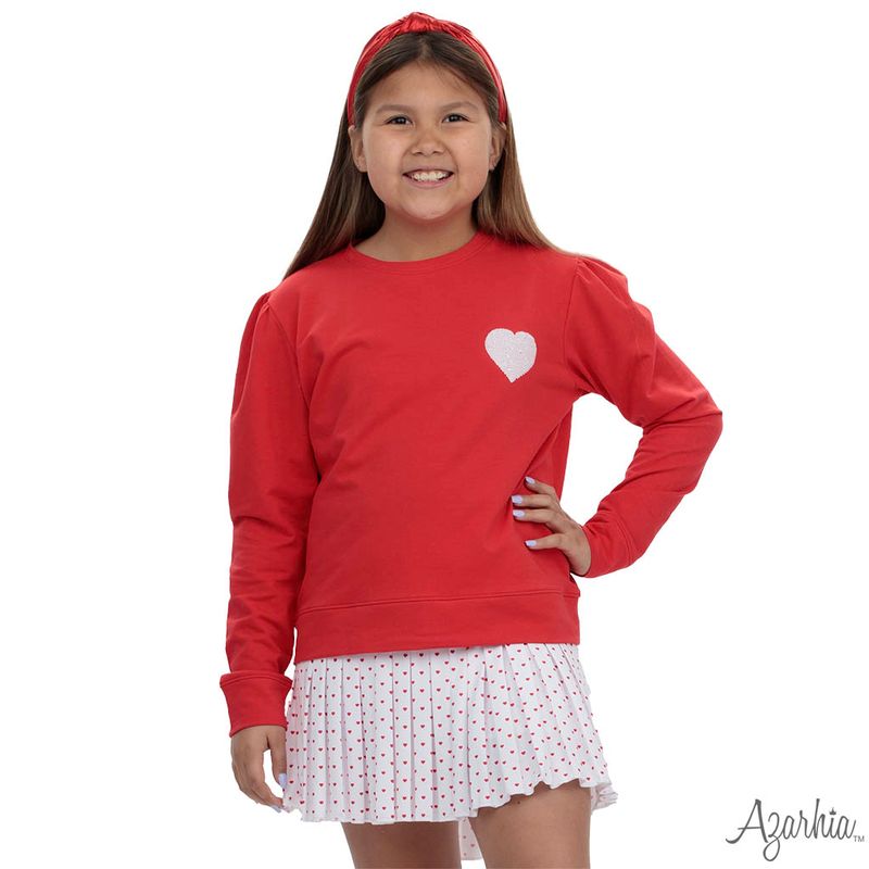 Azarhia Sequin Heart Red Long Sleeve Red Tee