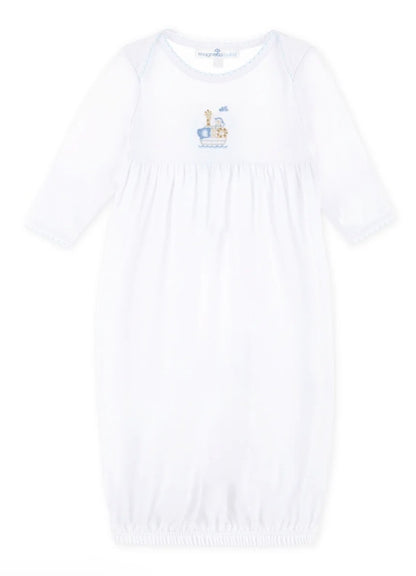 Magnolia Baby Noah's Ark Hand-Embroidered Gathered Gown - Light Blue - Persnickety Shop