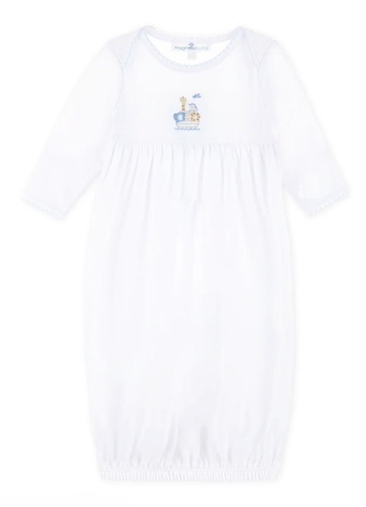 Magnolia Baby Noah's Ark Hand-Embroidered Gathered Gown - Light Blue - Persnickety Shop