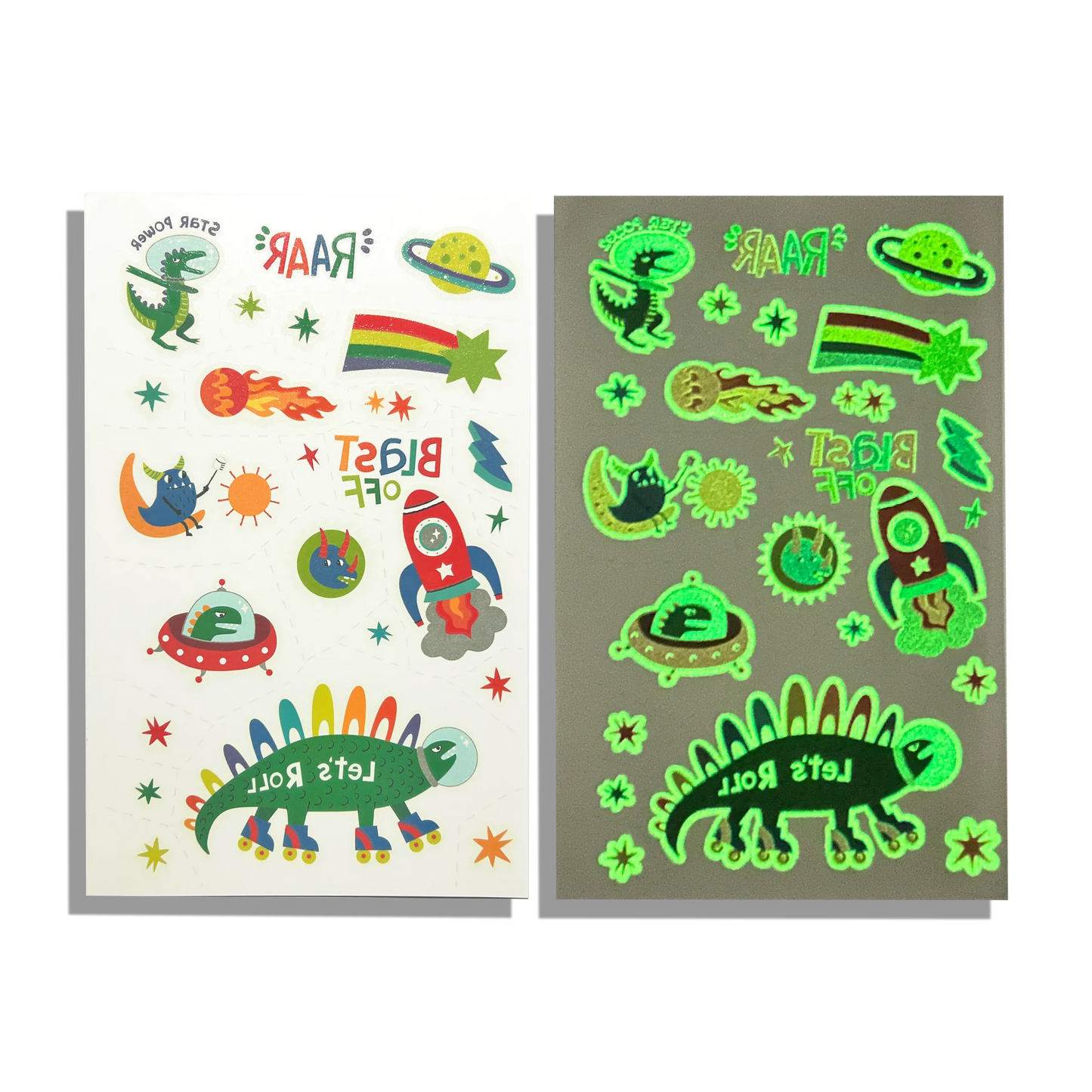 Ooly Tattoo-Palooza Glow in the Dark Temporary Tattoos - Zero Gravity Dinos - 3 Sheets - Persnickety Shop