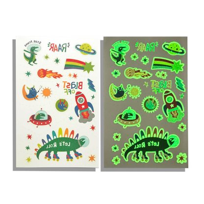 Ooly Tattoo-Palooza Glow in the Dark Temporary Tattoos - Zero Gravity Dinos - 3 Sheets - Persnickety Shop