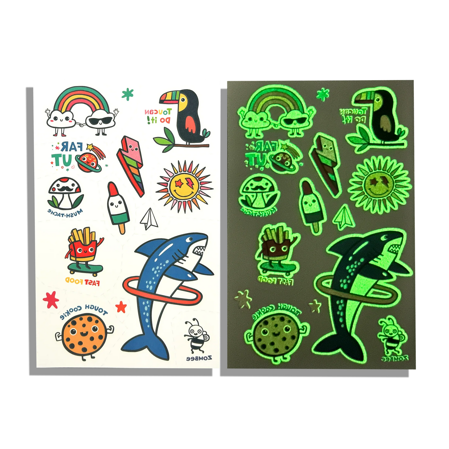 Ooly Tattoo-Palooza Glow in the Dark Temporary Tattoos - Bright & Funny - 3 Sheets - Persnickety Shop