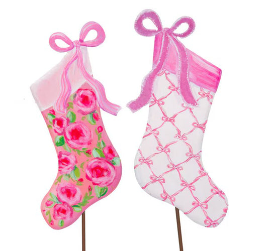 The Round Top – Pink Fanciful Ribbon Stockings, Set of 2 - Persnickety Shop