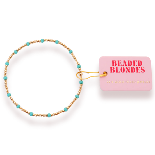 Beaded Blondes Turquoise Dainty Poppi Bracelet 6.75 inch