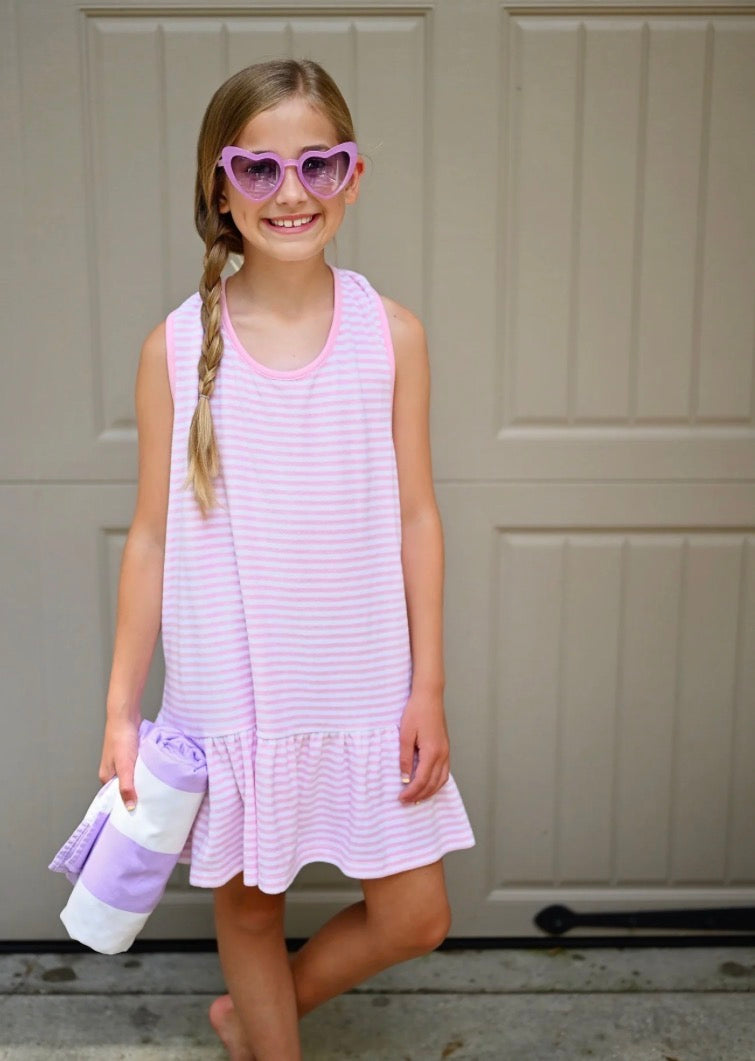 James and Lottie Pink Stripe- Light Pink Terrycloth Coverup  (zip up) - Persnickety Shop
