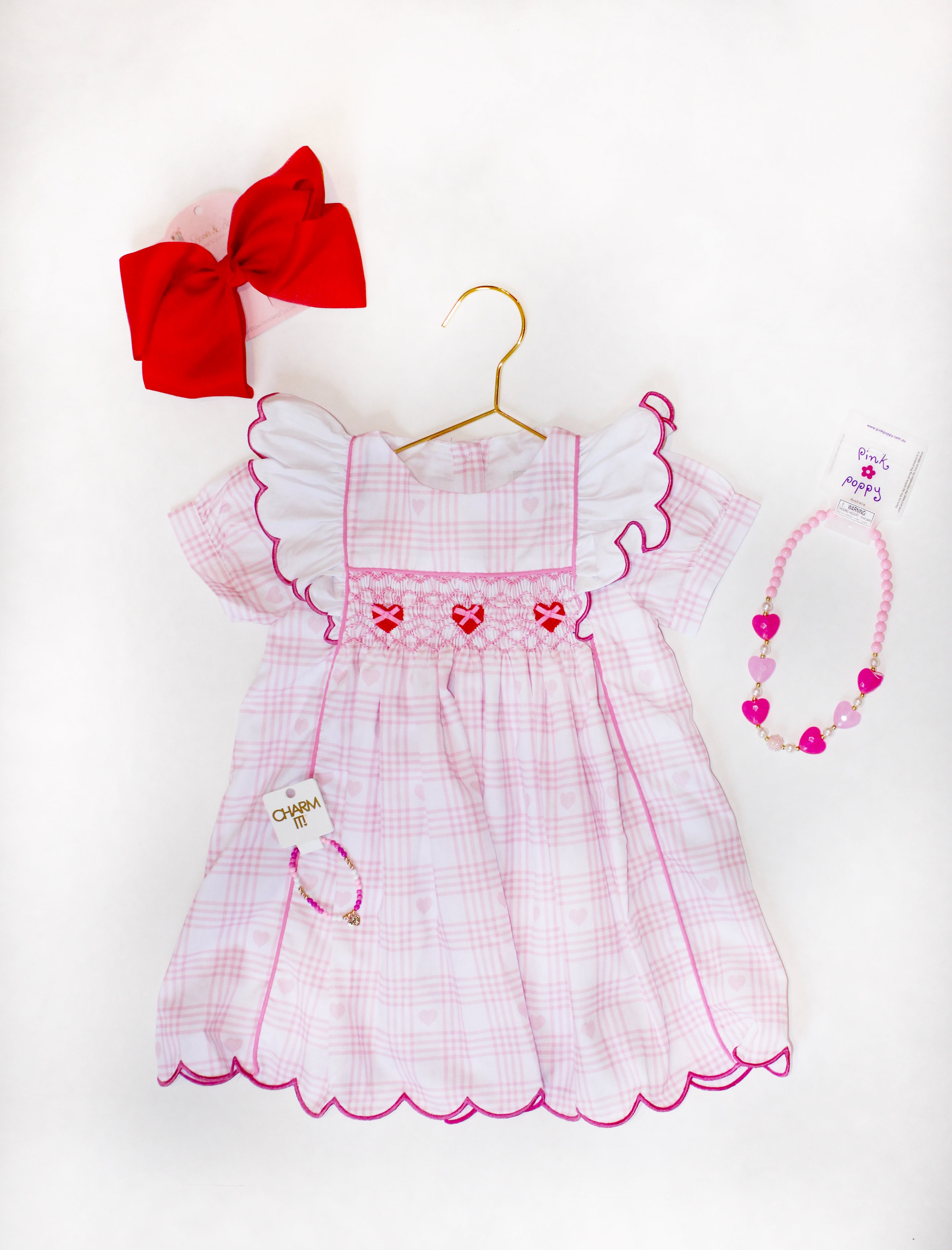 Girls Smocked Lattice Hearts & Bows Dress