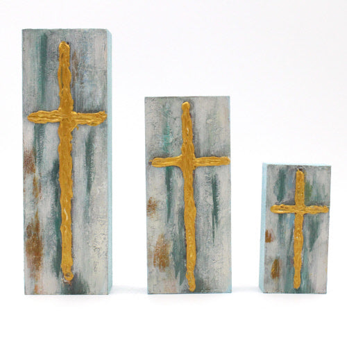 Hand Painted Wooden Cross Blocks Pale Blue - Persnickety Shop