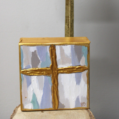 Pale Blue Hand Painted Cross Canvas Block 4x1x4" - Persnickety Shop