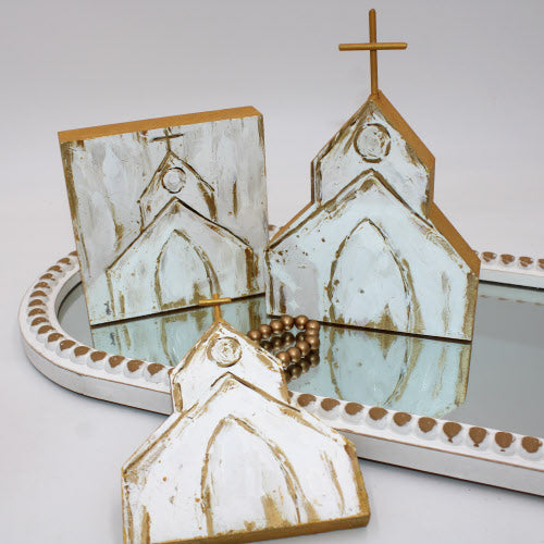 Hand Painted Cutout Wood Church Tabletop  5x1x6" - Persnickety Shop