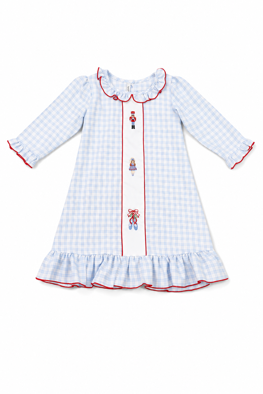 SWEET DREAMS NUTCRACKER EMB BLUE PLAID GOWN