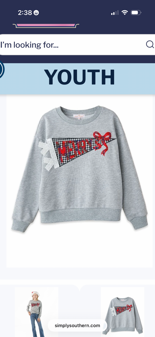 Simply Southern Girls Merry Plaid Pennant Sweatshirt