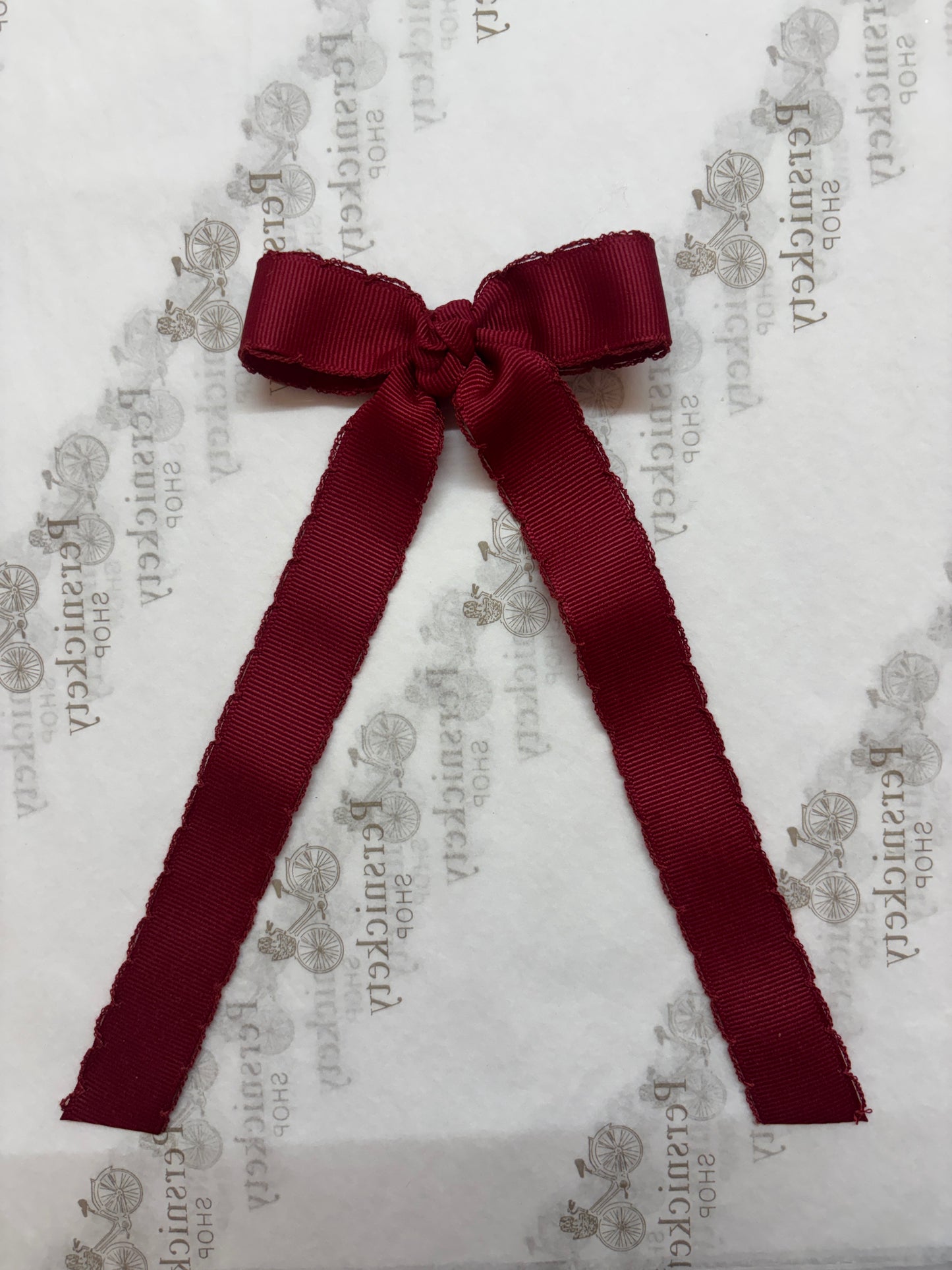 Mini Grosgrain Moonstitch Hair Bowtie with Knot Wrap and Streamer Tails