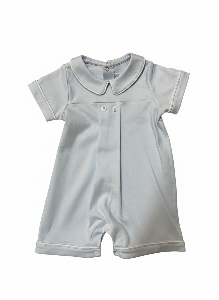 Luli & Me Home Boy Romper Blue with White Piping - Persnickety Shop