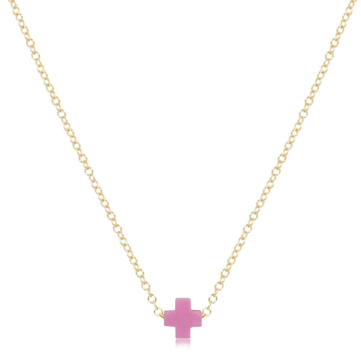 Enewton egirl 14" necklace gold - signature cross small bright pink