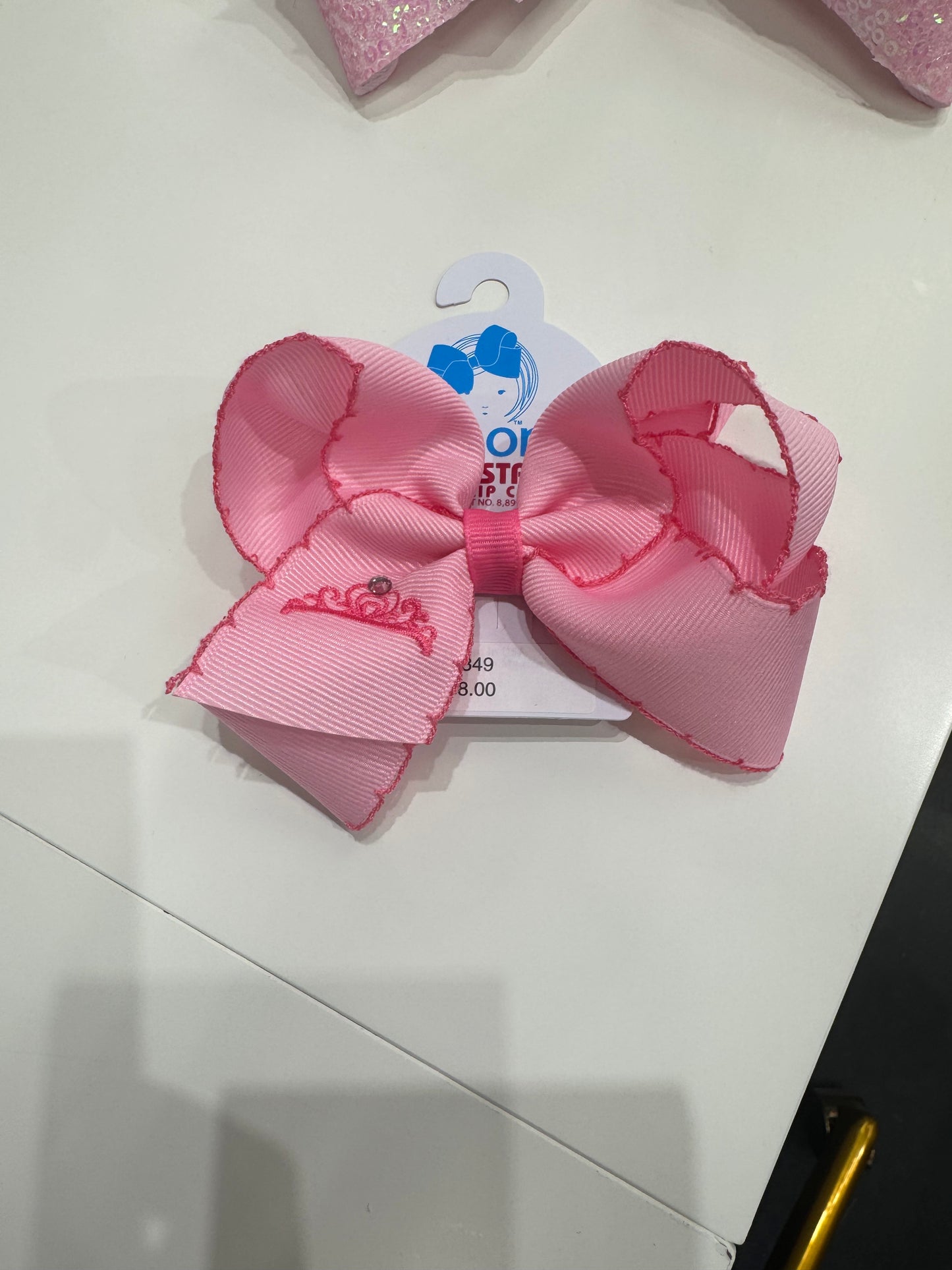 Wee Ones Medium Moonstitch Grosgrain Hair Bow with Crown Embroidery - Persnickety Shop