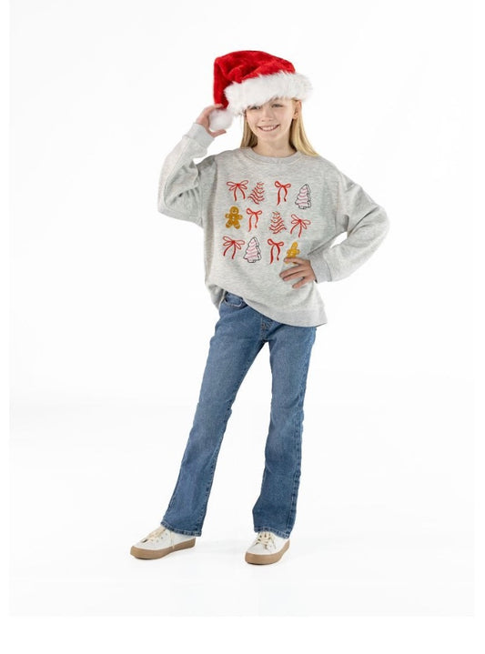 Simply Southern Girls Holiday Little Debbie & Bows Gray Sweatshirt