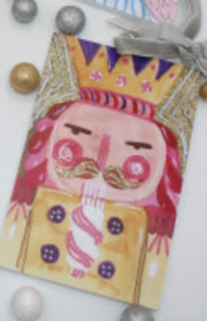 Hand Painted Glitter Nutcracker wooden ornamant 3x5" - Persnickety Shop