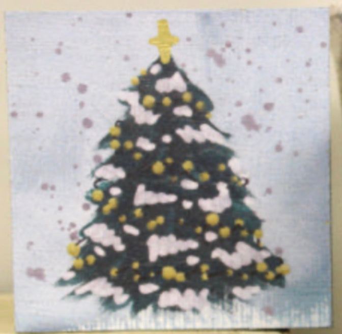 Hand Painted Blue Manger or Christmas Tree Wood Box 4x4" - Persnickety Shop