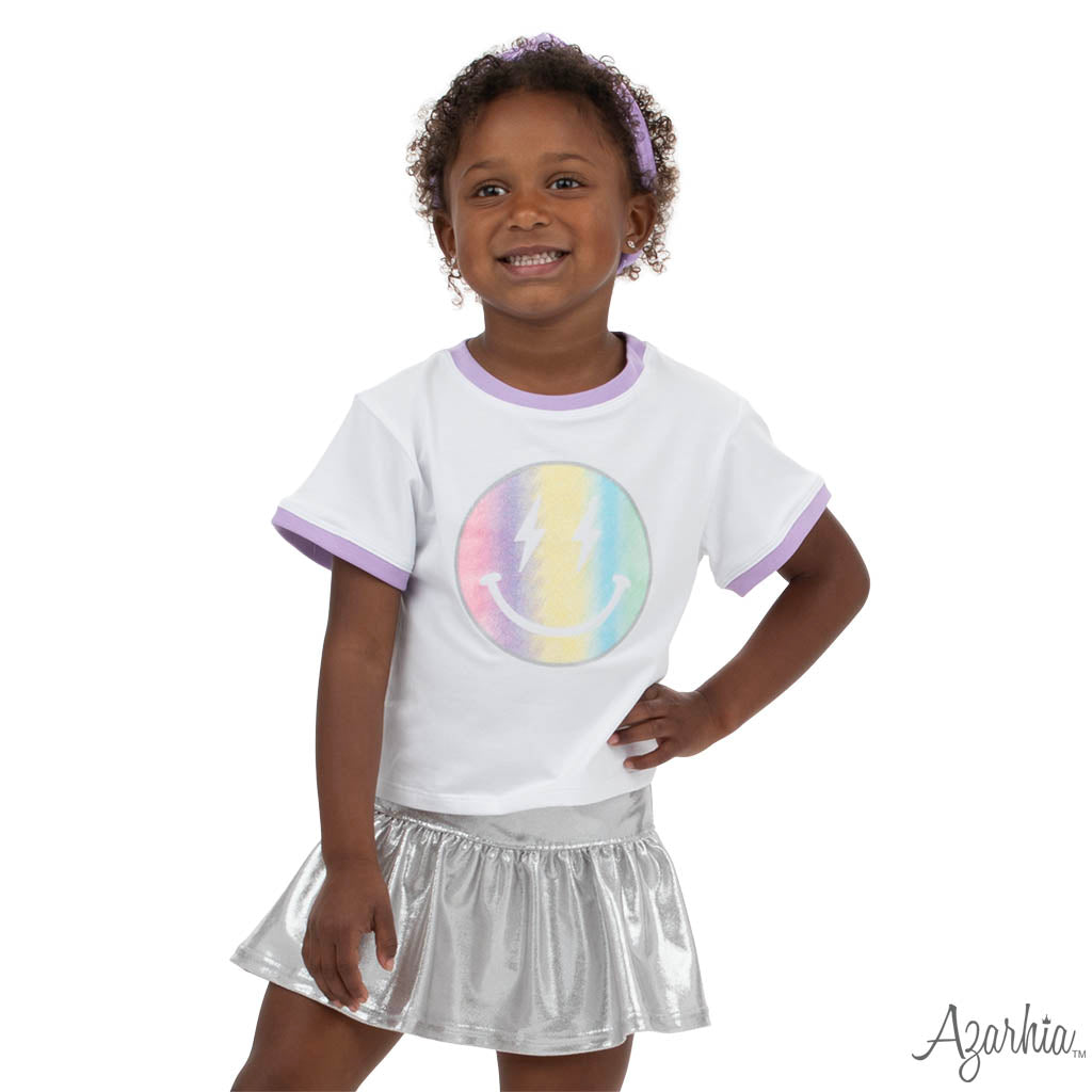 Azarhia Glitter Pastel Rainbow Smiley Ringer Boxy Tee