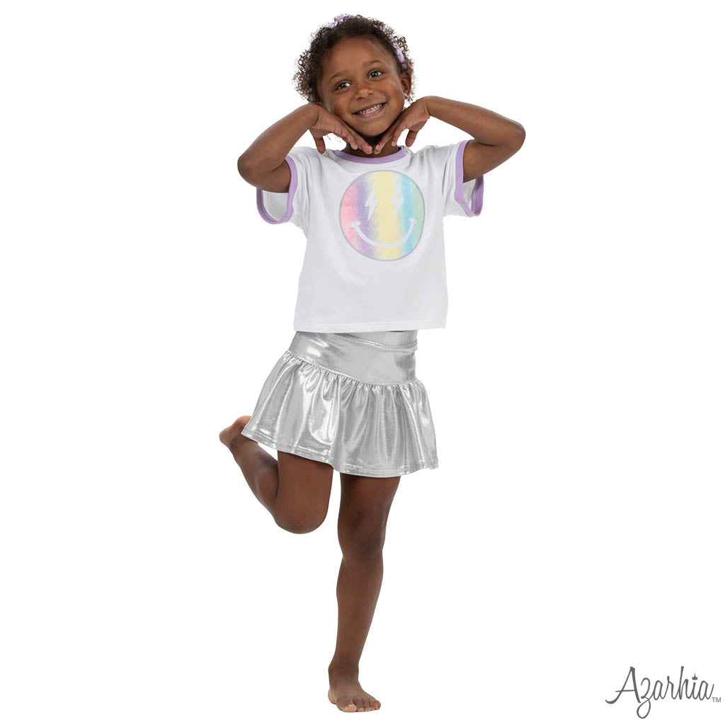 Azarhia Glitter Pastel Rainbow Smiley Ringer Boxy Tee
