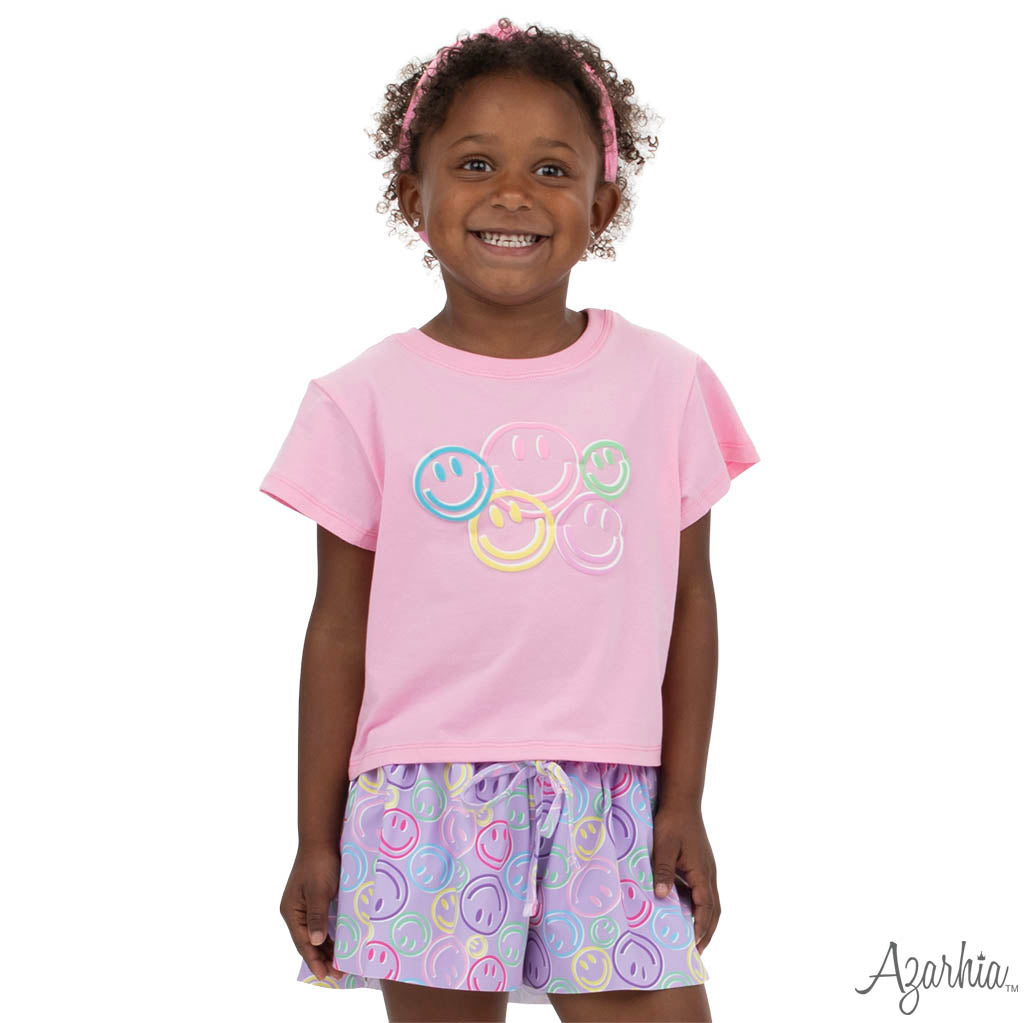 Azarhia Smiley Face Puffy Pink Boxy Tee