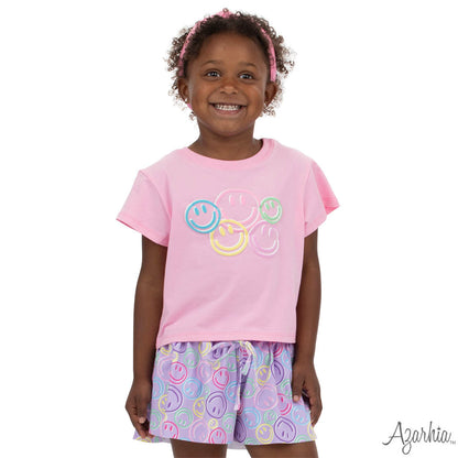 Azarhia Smiley Face Puffy Pink Boxy Tee