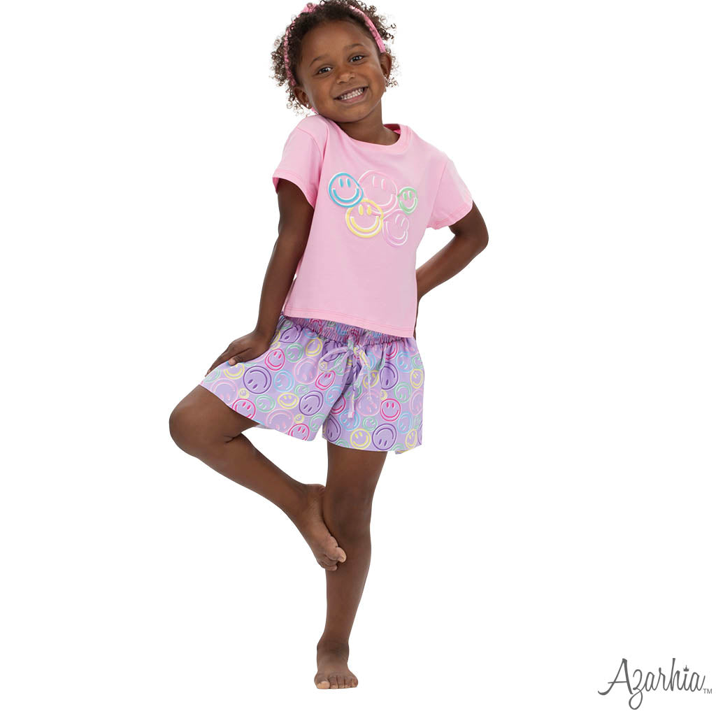 Azarhia Smiley Face Puffy Pink Boxy Tee