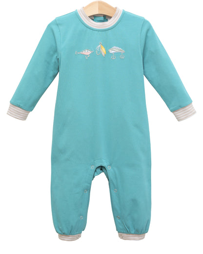 PRE-ORDER | Fall Fishing Romper Jellybean by Smock Candy - Persnickety Shop