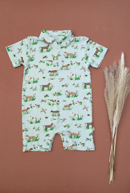 GOOSIES SHORT SLEEVE Polo Romper - DELTA DOGS