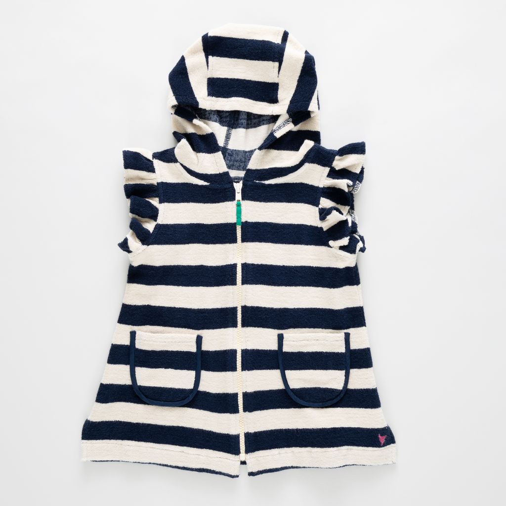 Pink Chicken girl's terry coverup - wide blue stripe - Persnickety Shop