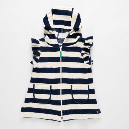 Pink Chicken girl's terry coverup - wide blue stripe - Persnickety Shop