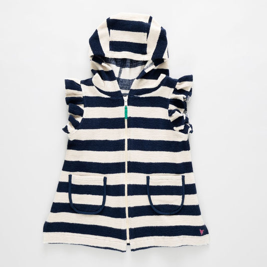 Pink Chicken girl's terry coverup - wide blue stripe - Persnickety Shop