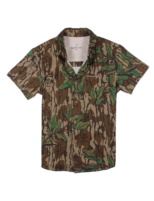 PROPERLY TIED Boys Sportsman Field Shirt Mossy Oak Original Bottomland