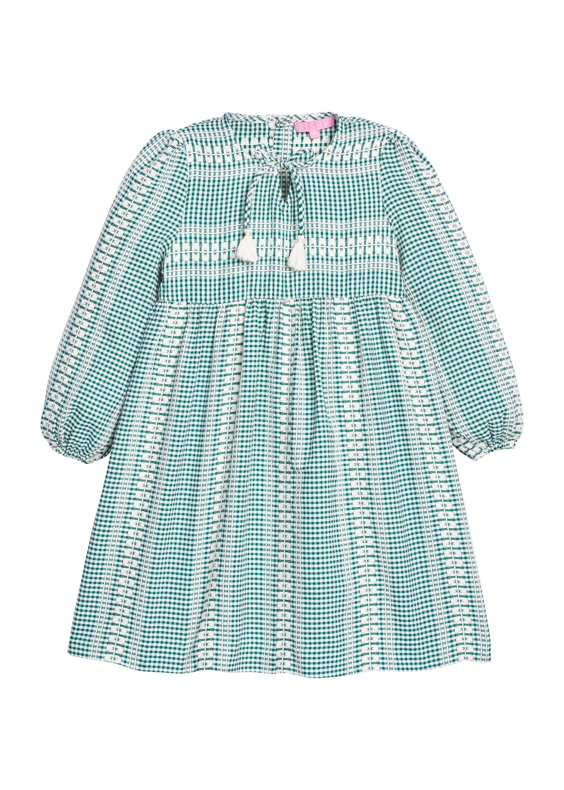 Bisby Long Sleeved Riviera Dress - Geneva Gingham Green