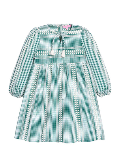 Bisby Long Sleeved Riviera Dress - Geneva Gingham Green