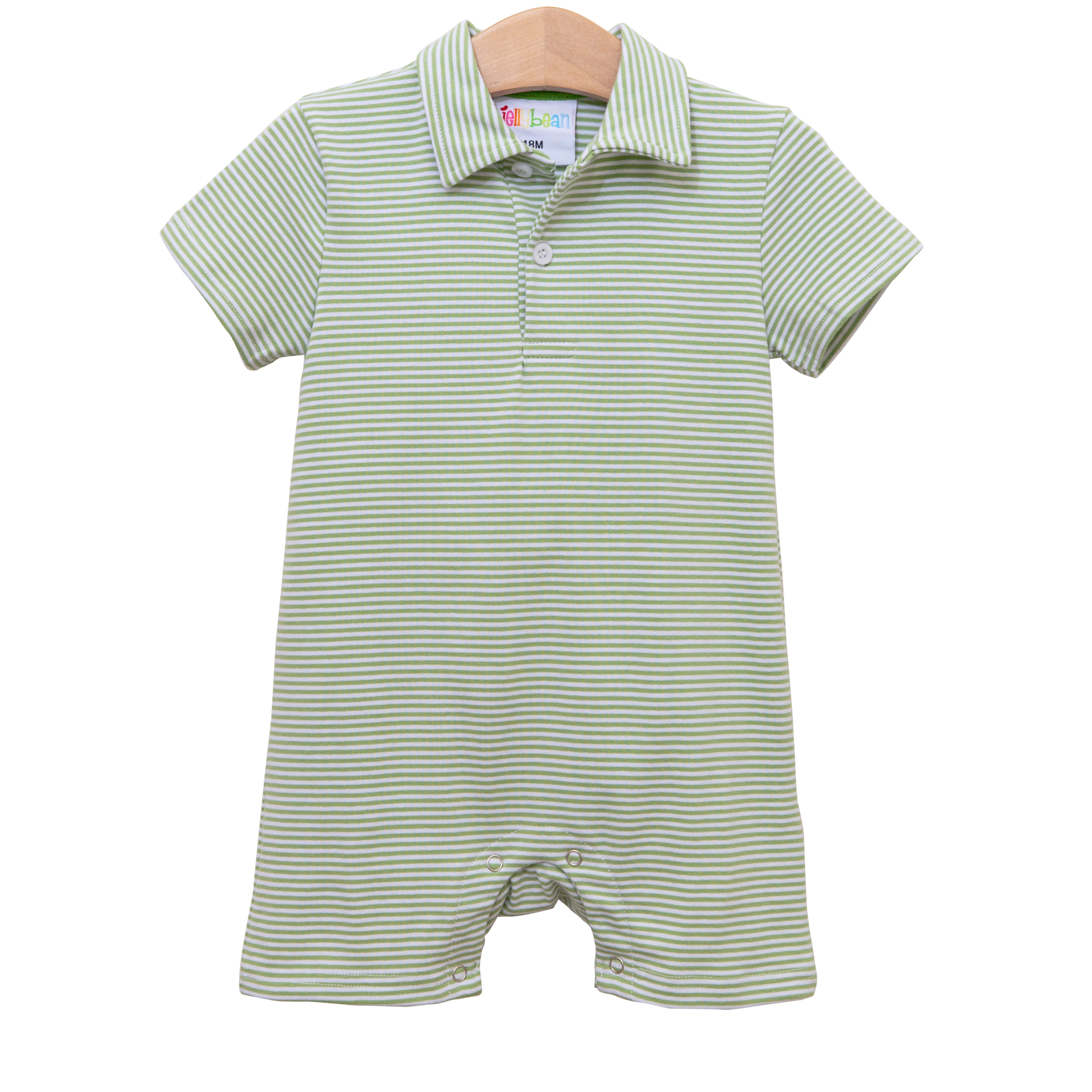 Michael Polo Romper- Moss Green Stripe