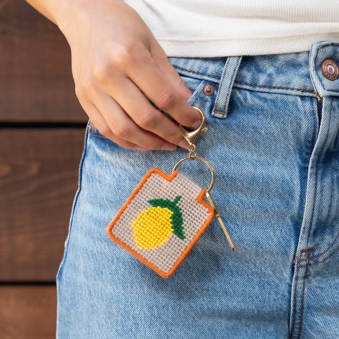 Lucky Feather Needlepoint Keychain